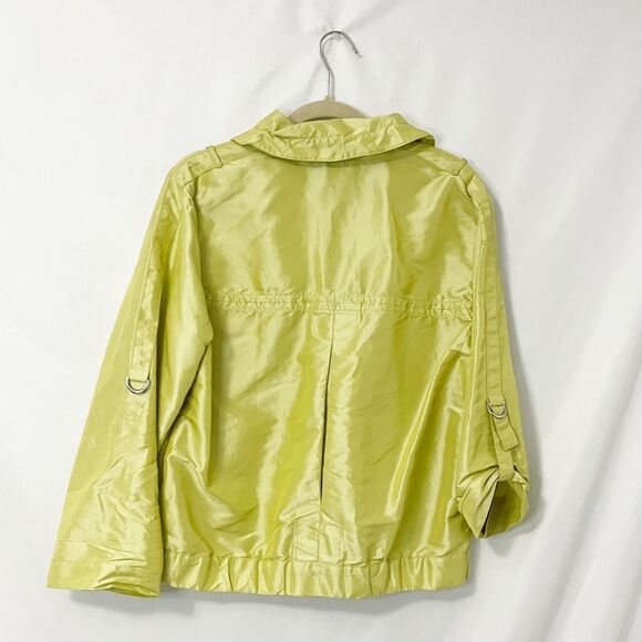 Chicos Lime Green Lightweight Raincoat Roll Tab Sleeves Jacket Size 2 (L) - Picture 2 of 7